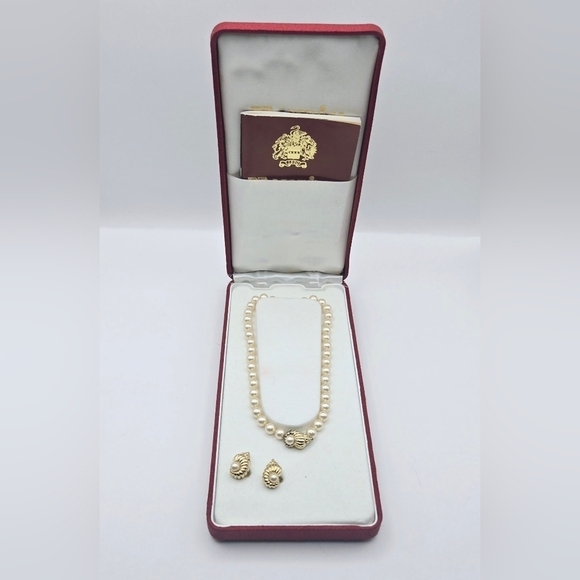 Majorica Pearl Necklace & Earrings Set 925 Vermeil Gold – Box & Papers - Picture 3 of 16